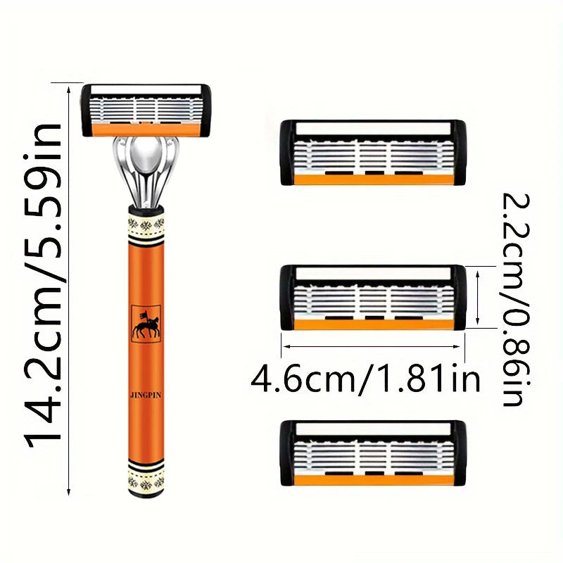 6-Layers Safety Razor Set High Quality Men Razor Sharp Stainless Steel Shaving Changeable Shaver Head Blade ﻿